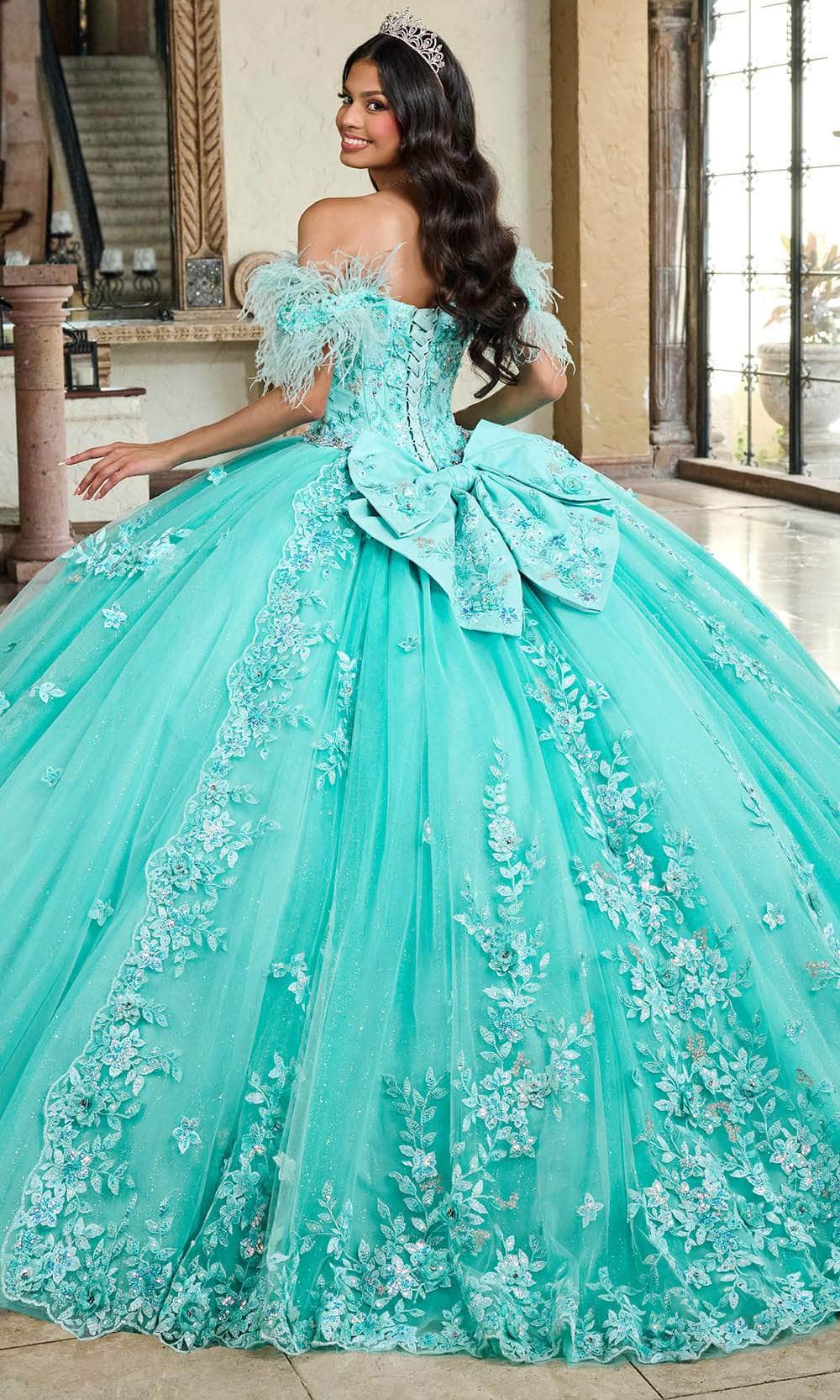 Rachel Allan RQ2186 - Off-Shoulder Feather Detailed Ballgown