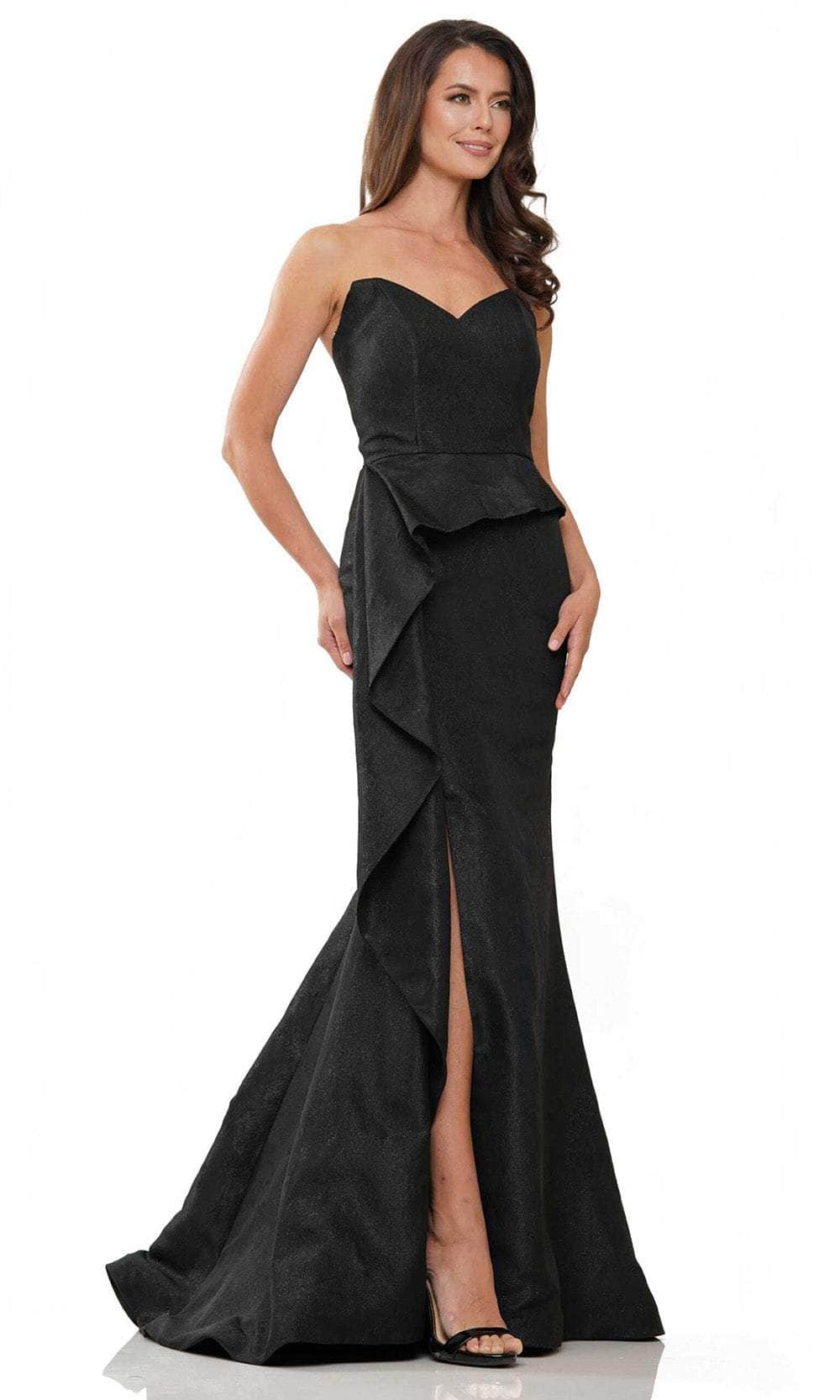 Rina Di Montella RD2936 - Long Chiffon Mermaid Dress - Strapless, Peplum Waist, Ruffles, Mid-Open Back, Back Zipper, Front High Slit, Sweep Train ADASA Rina Di Montella RD2936 - Long Chiffon Mermaid Dress - Strapless, Peplum Waist, Ruffles, Mid-Open Back, Back Zipper, Front High Slit, Sweep Train ADASA