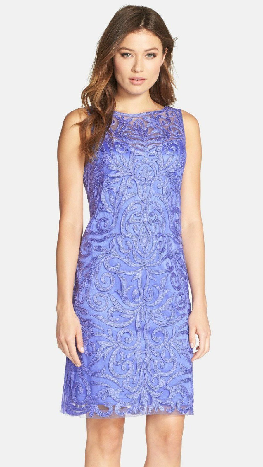 Sue Wong - N5234SC Embroidered Jewel Neck Sheath Dress