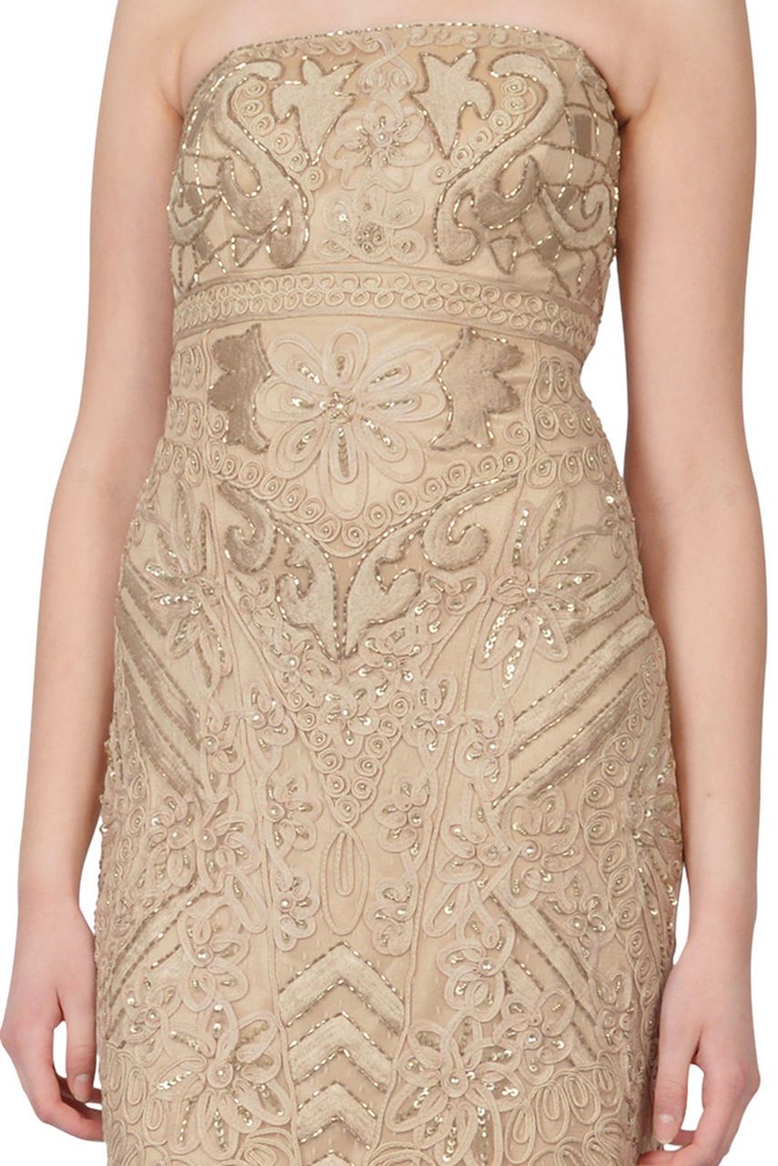 Sue Wong - N3145 Strapless Soutache Adorned Sheath Dress in Neutral