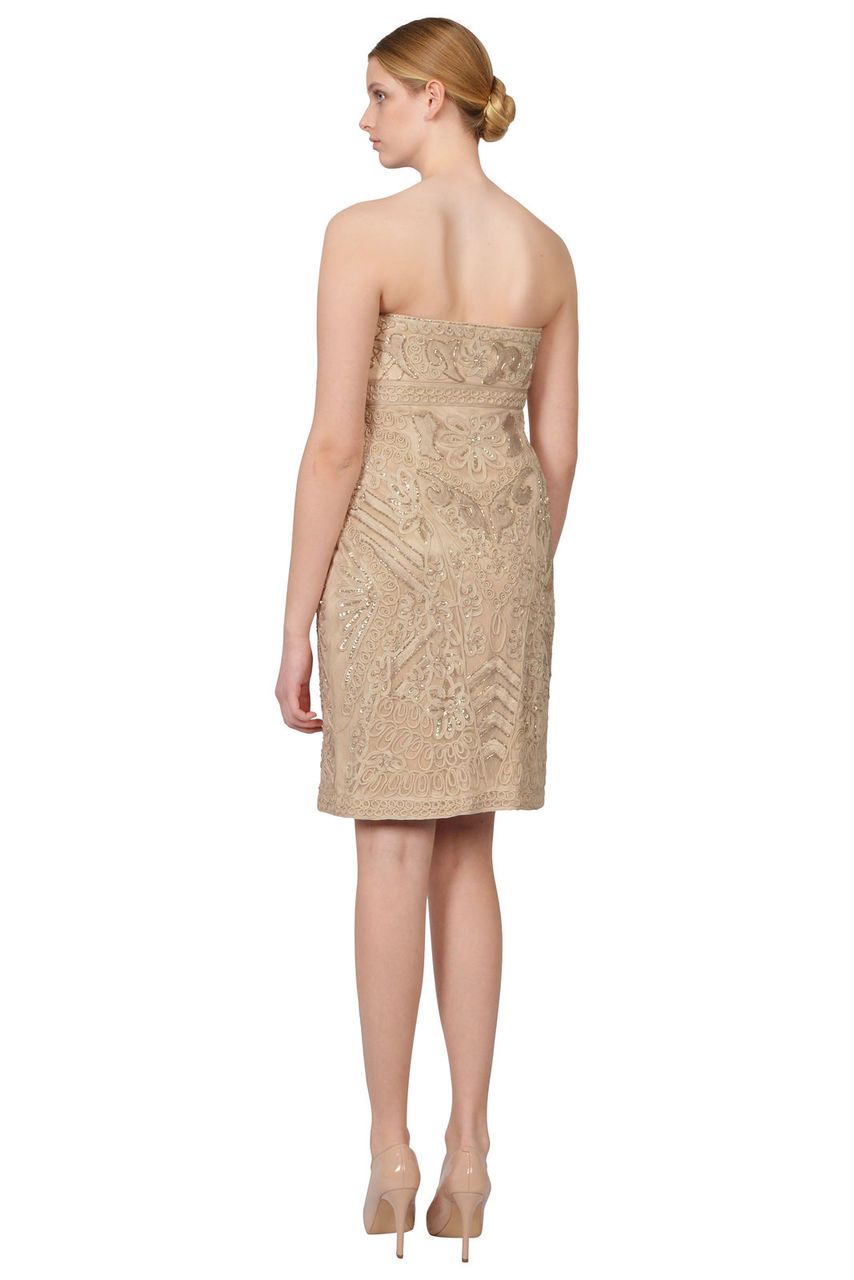 Sue Wong - N3145 Strapless Soutache Adorned Sheath Dress in Neutral