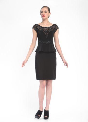 Sue Wong - N5334 Cap Sleeve Adorned Illusion Peplum Dress in Black