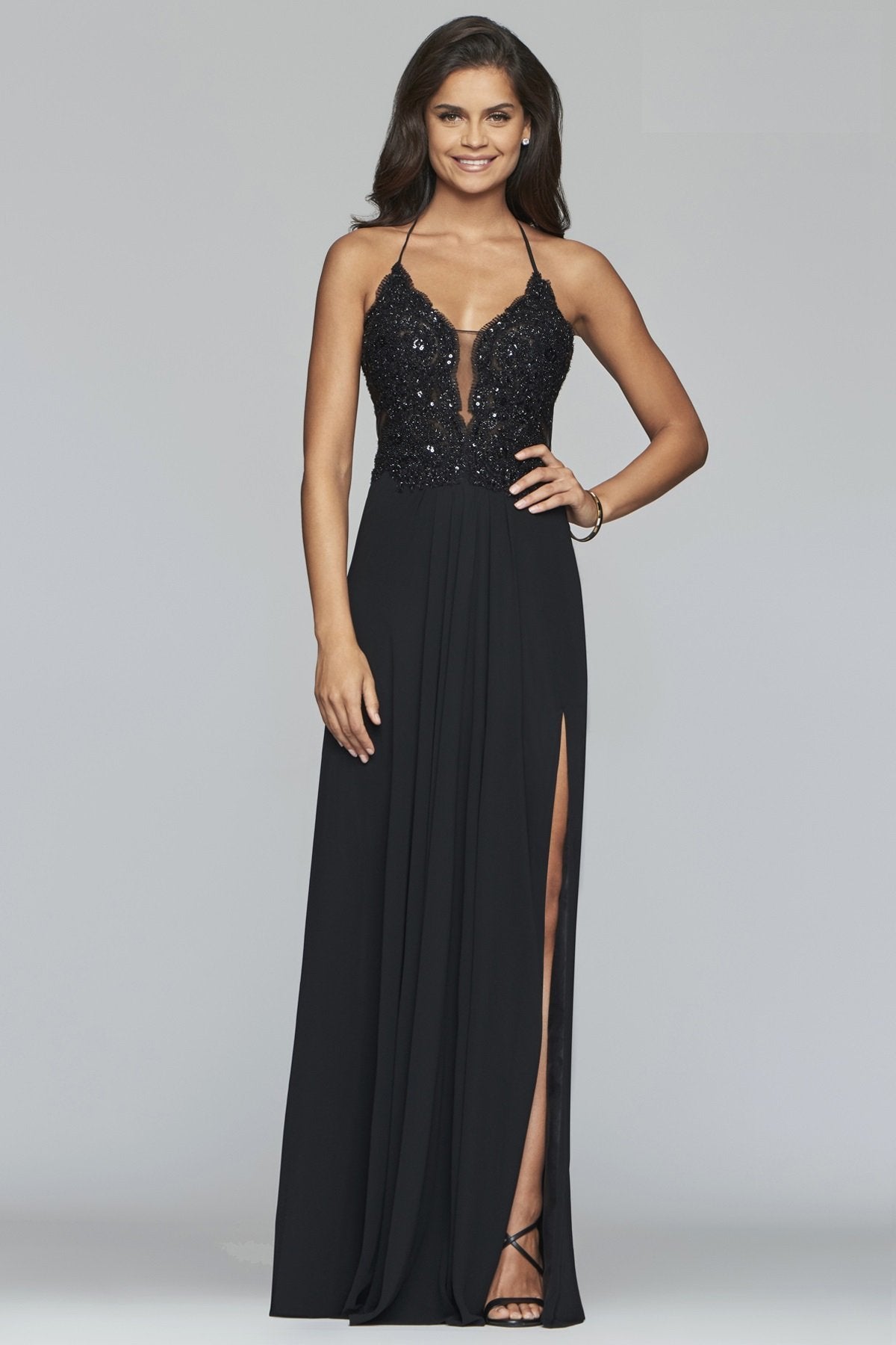 Faviana - S10228SC Beaded Halter A-Line Evening Dress