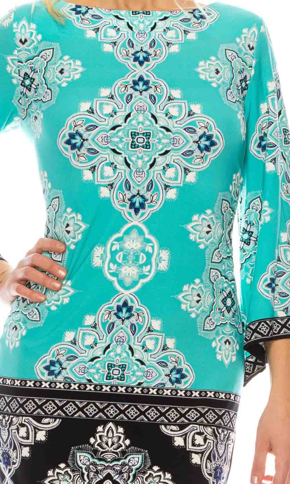 Sandra Darren - 72825 Printed Bell Sleeve Dress In Multi-Color