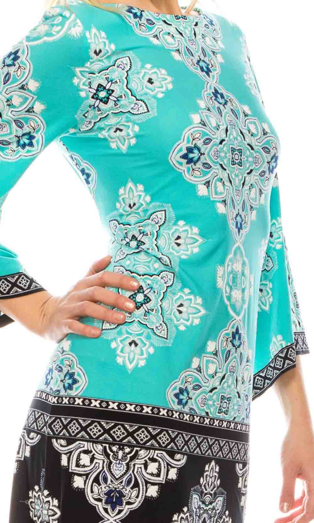 Sandra Darren - 72825 Printed Bell Sleeve Dress In Multi-Color