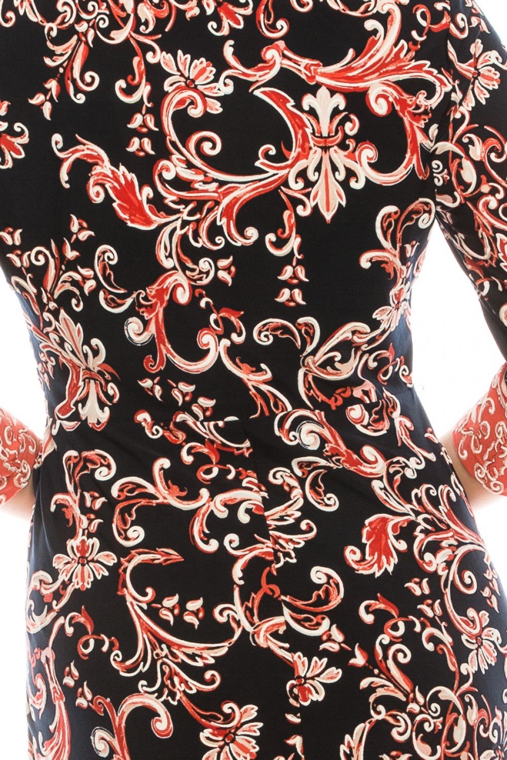 Sandra Darren - 73480 Quarter Sleeve Filigree Print Sheath Dress In Blue and Pink