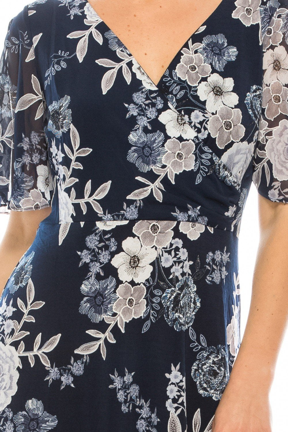 Sandra Darren - 73852 Split Butterfly Sleeve Floral Chiffon Dress In Blue and Floral