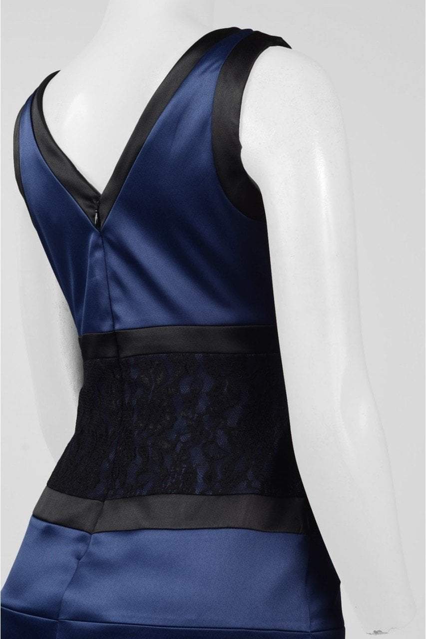 Sangria - DMLF1200 Bateau Satin Sheath Dress in Blue