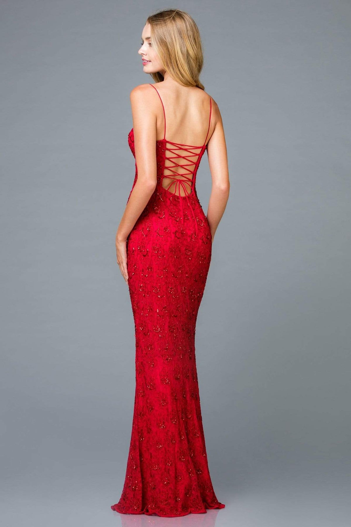 Scala - 48960 Bedazzled V-neck Trumpet Dress Special Occasion Dress