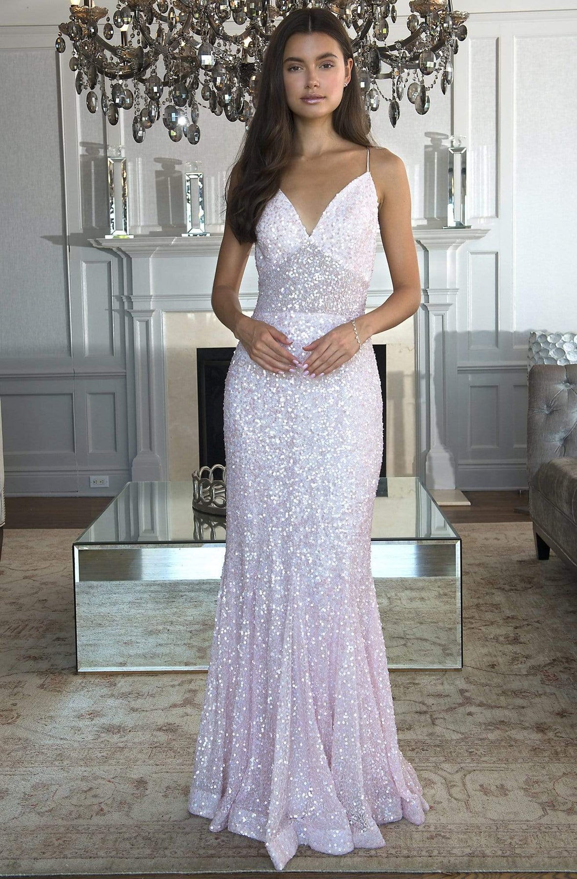 SCALA - 60080 Sequined Fit Trumpet Dress Prom Dresses 00 / Petal