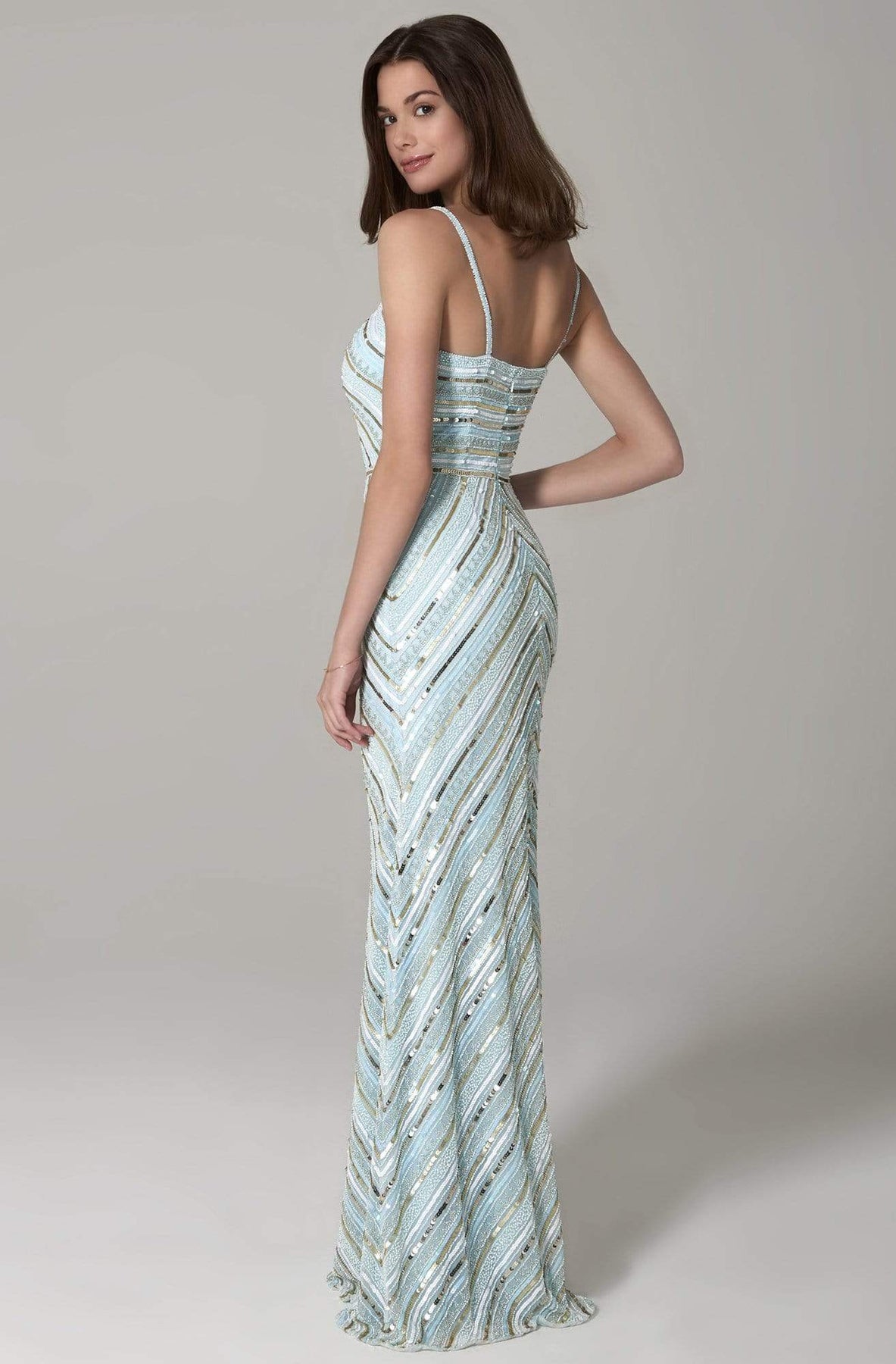 SCALA - 60091 Straight Across Sequined Long Dress Prom Dresses