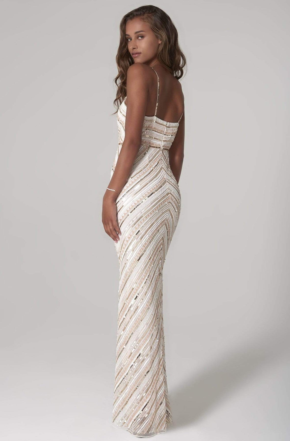 SCALA - 60091 Straight Across Sequined Long Dress Prom Dresses