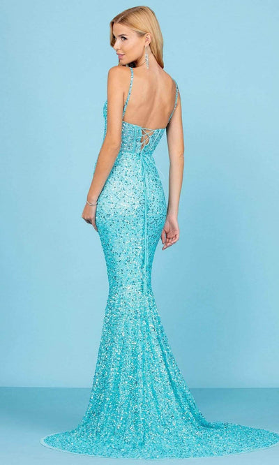SCALA - 60284 Sequined Corset High Slit Gown Prom Dresses