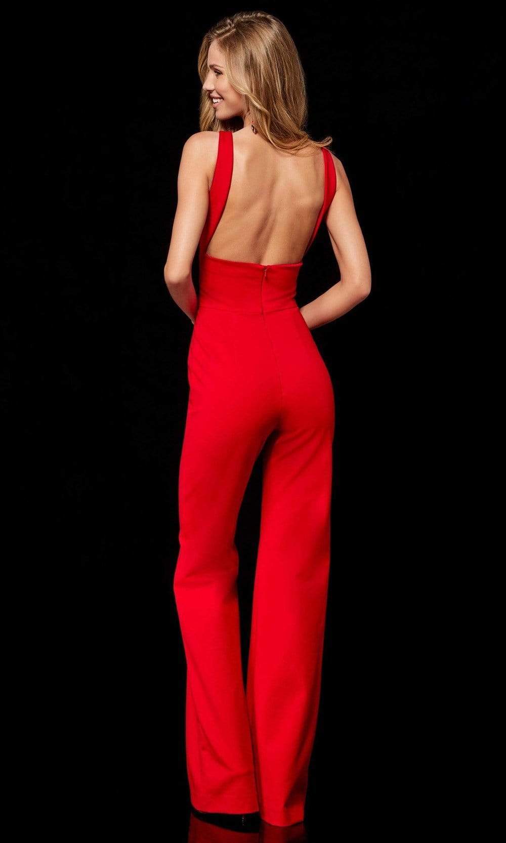 Sherri Hill - 52346SC Halter Square Back Jumpsuit In Red