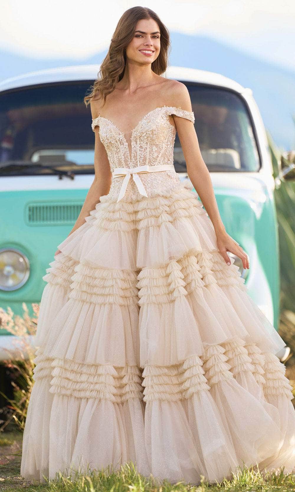 Sherri Hill 55309 - Off Shoulder Tiered Prom Dress Prom Dresses