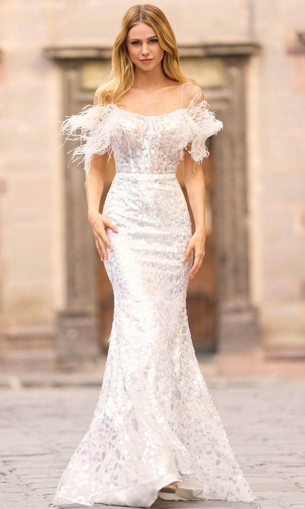 Sherri Hill 55360 - Fetahered Cold Shoulder Sequined Enesemble Prom Desses