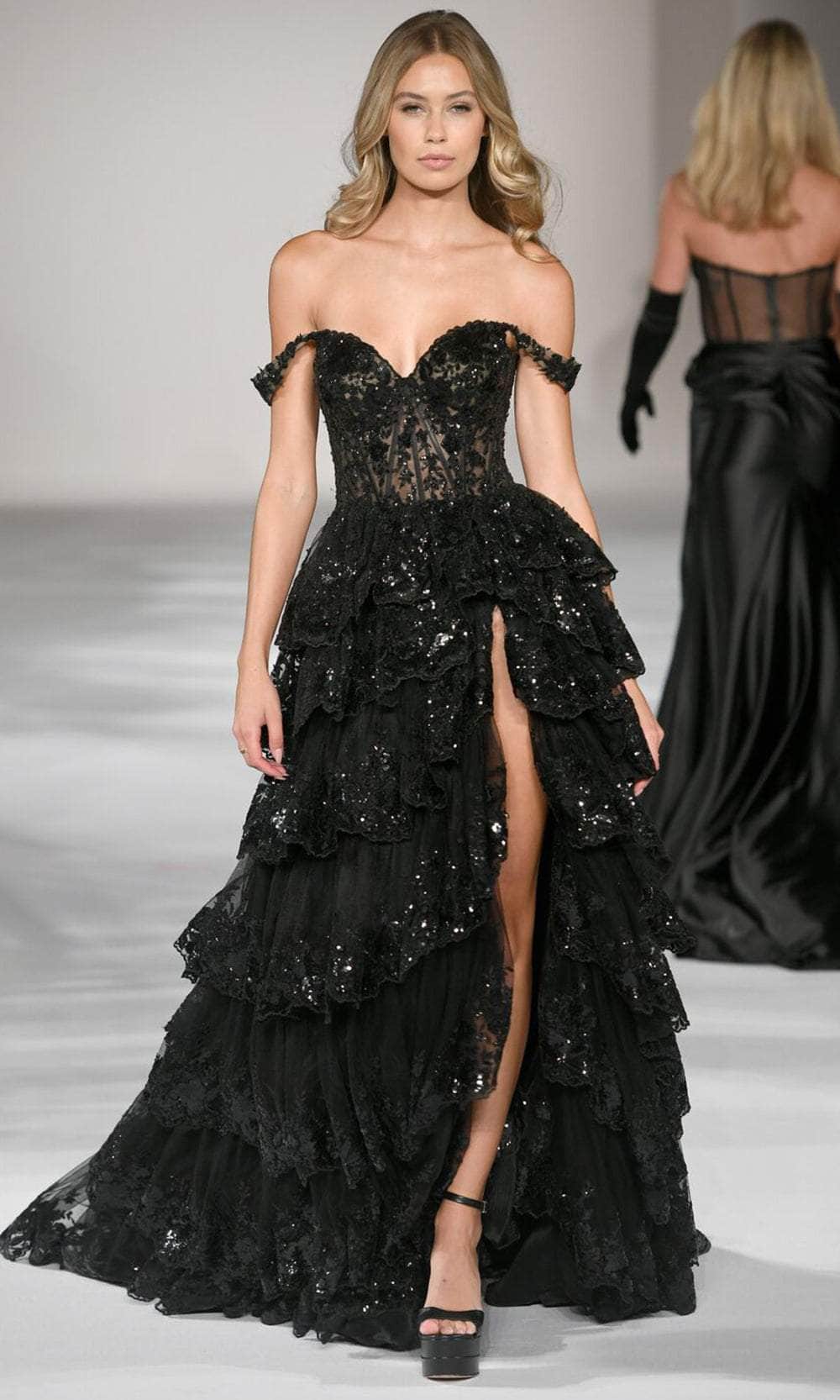 Sherri Hill 55500 - Tiered High Slit Prom Gown Sherri Hill 55500 - Tiered High Slit Prom Gown