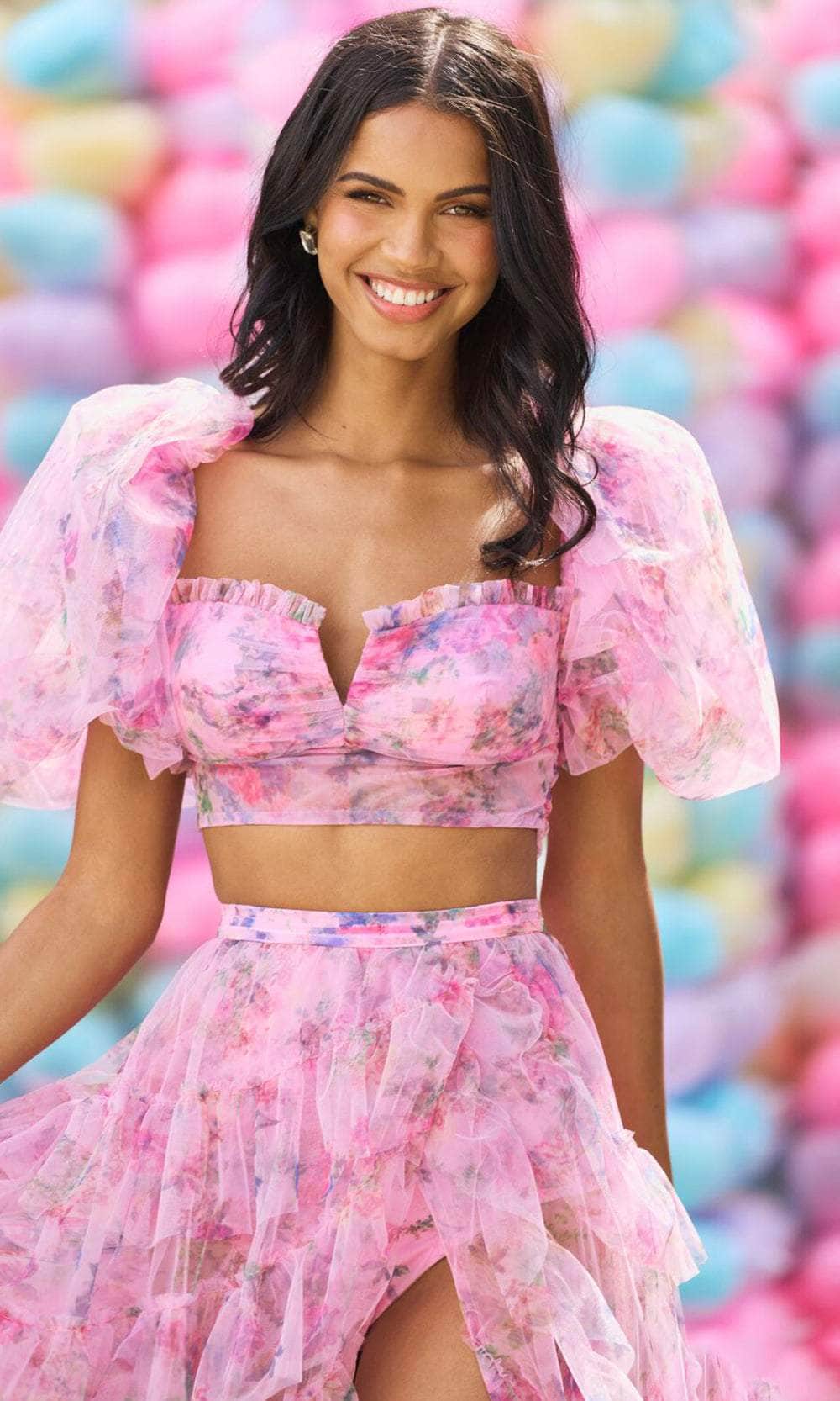 Sherri Hill 55547 - Floral Print Two Piece Prom Gown Prom Gown 000 / Light Pink Print