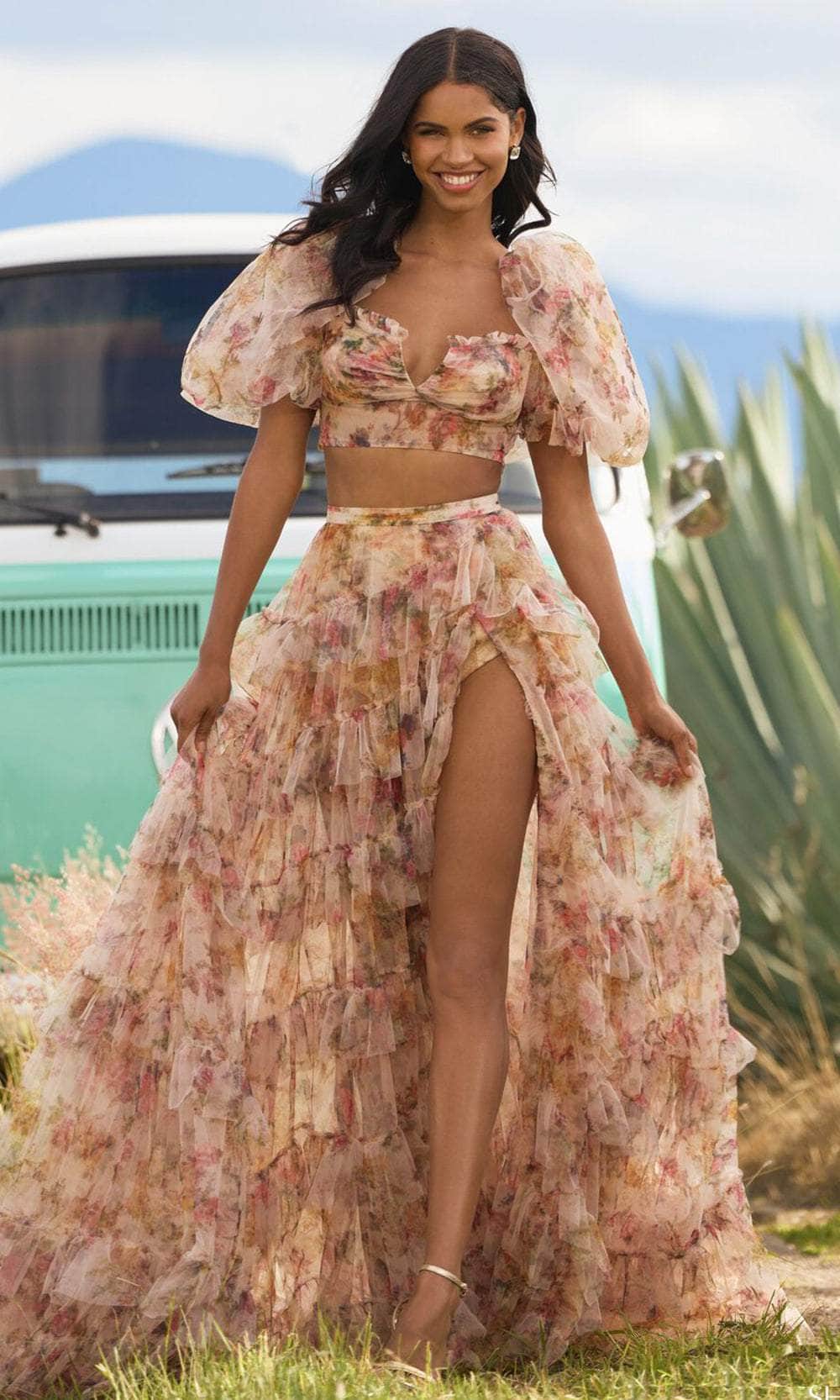 Sherri Hill 55547 - Floral Print Two Piece Prom Gown Prom Gown