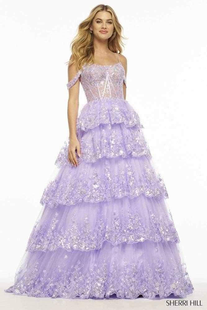Sherri Hill 56104 - Cold Shoulder Sequined Ballgown Special Occasion Dress