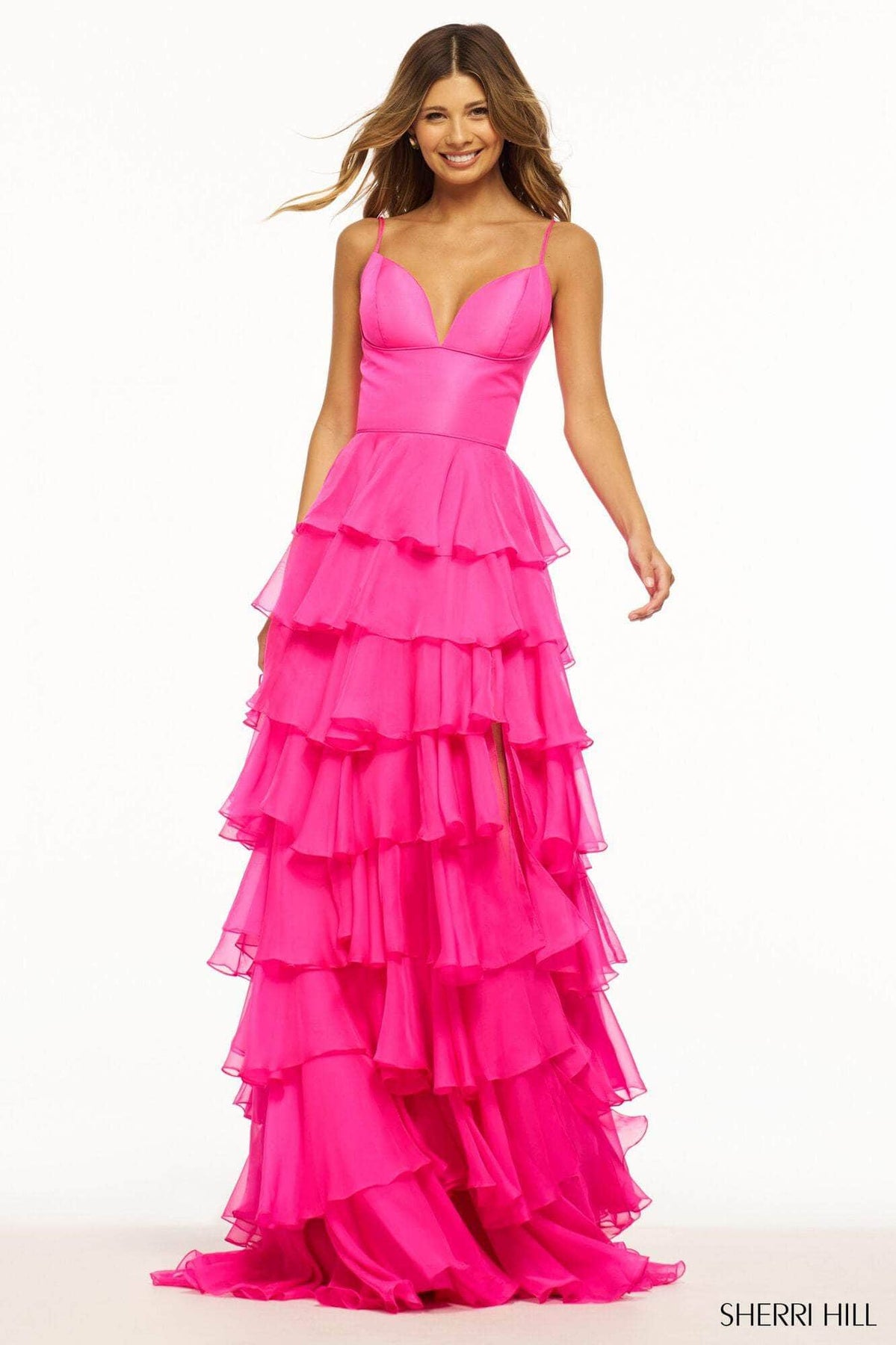 Sherri Hill 56108 - Ruffle Gown with Slit Special Occasion Dress