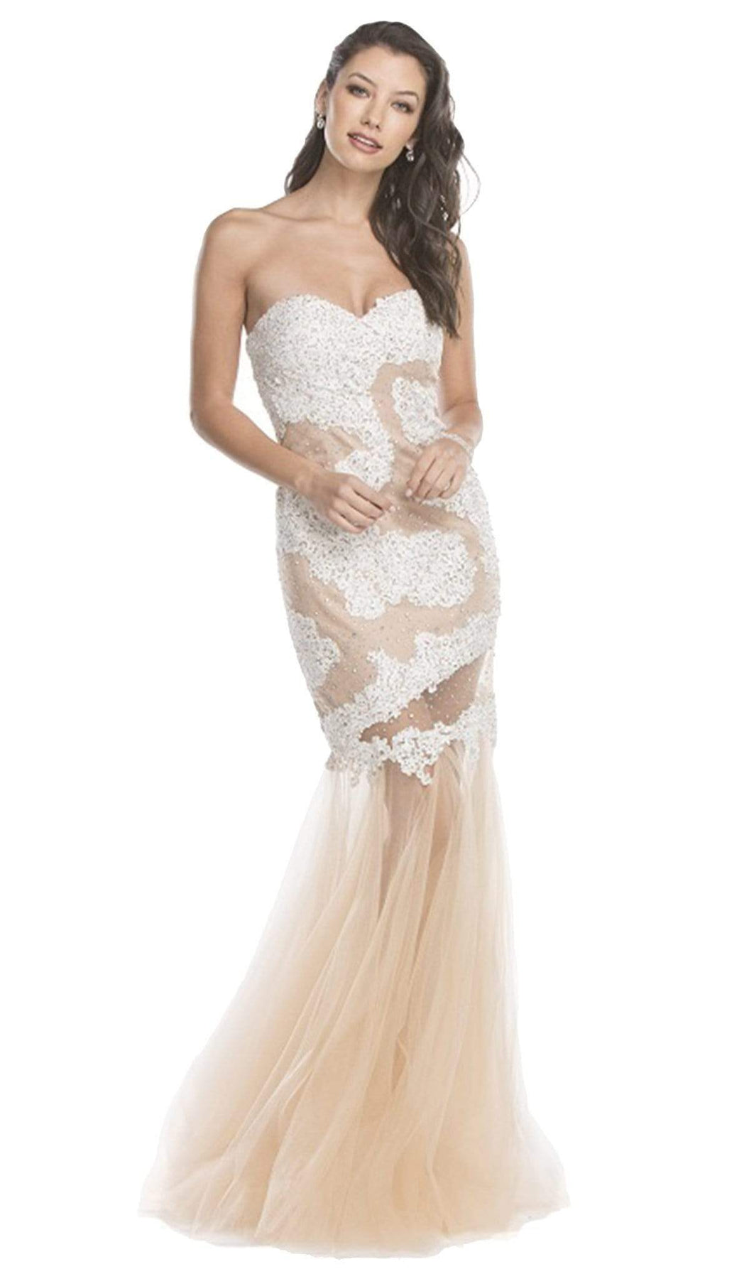 Strapless Embellished Fitted Prom Dress Dress XXS / Off White-Nude