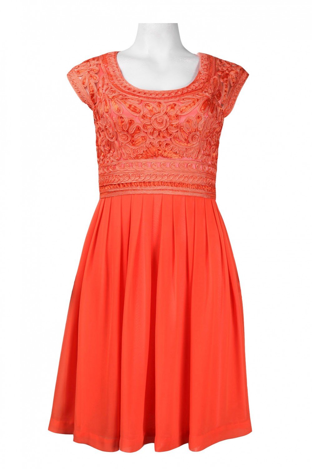 Sue Wong - C3207 Cap Sleeve Soutache Detailed A-Line Dress In Orange