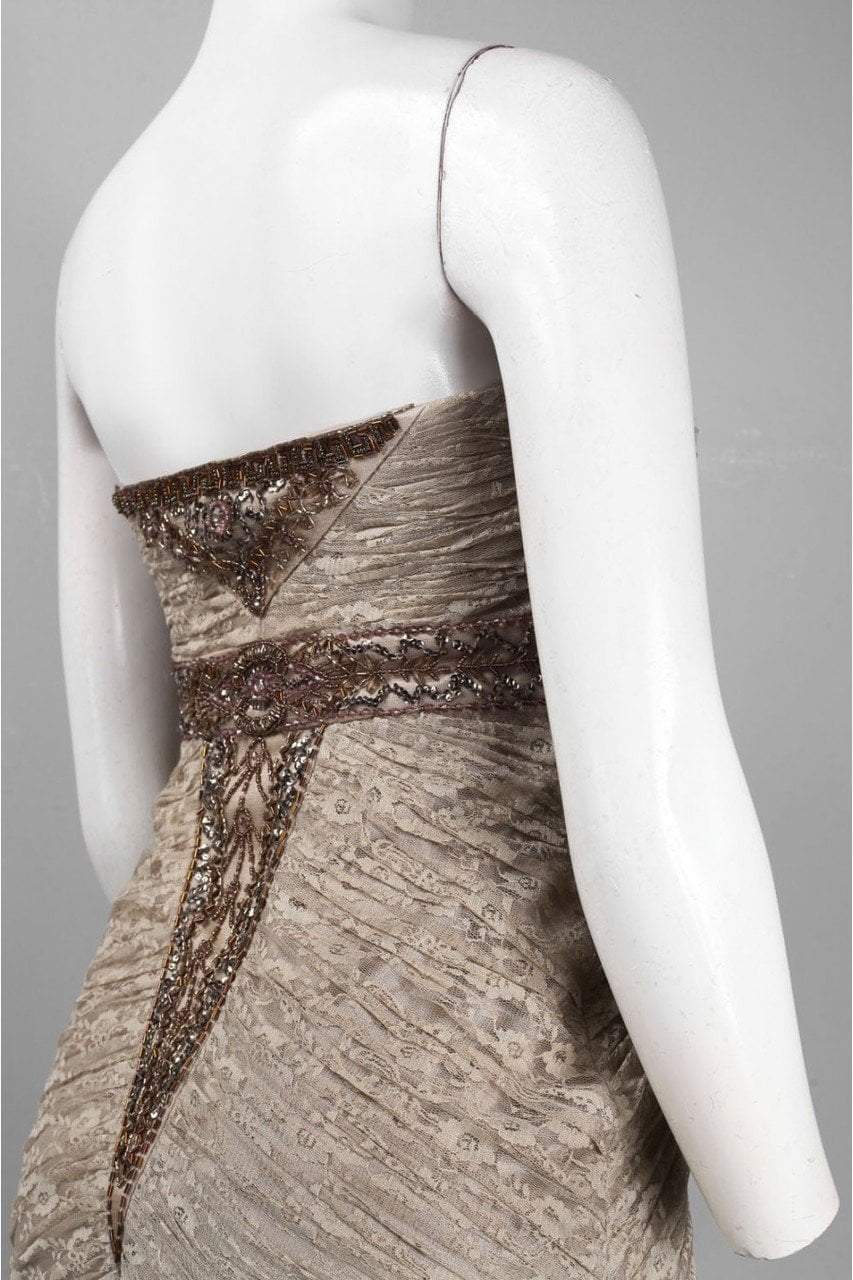 Sue Wong - N2424 Embellished Floral Lace Sheath Dress in Brown