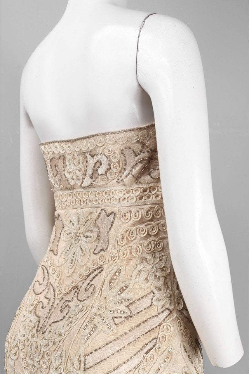Sue Wong - N3145 Strapless Soutache Adorned Sheath Dress in Neutral