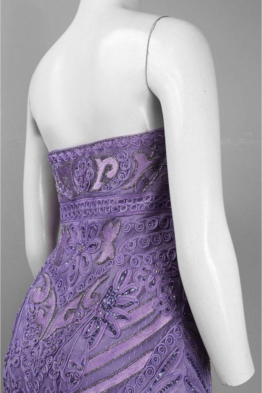 Sue Wong - N3145 Strapless Soutache Adorned Sheath Dress in Purple