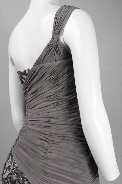 Sue Wong - N3330 One Shoulder Sequined Sheath Dress in Gray