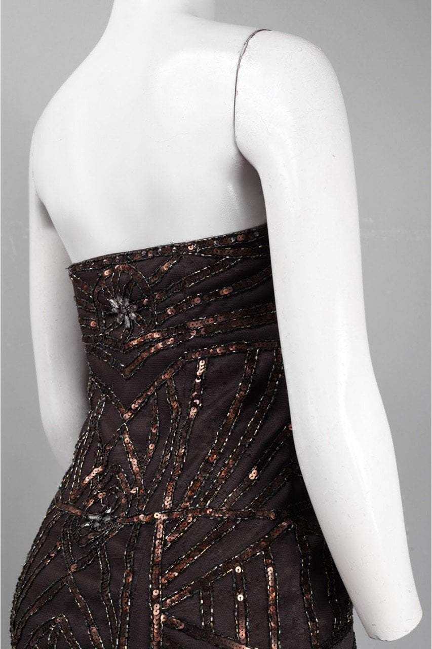 Sue Wong - N3449 Beaded Strapless Feather Cocktail Dress in Brown