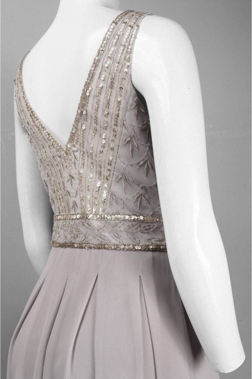 Sue Wong - Ornate V-Cut Back Dress N4216 in Silver and Gray