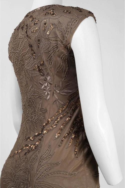 Sue Wong - Cap Sleeve Sequined Cocktail Dress in Taupe N4405