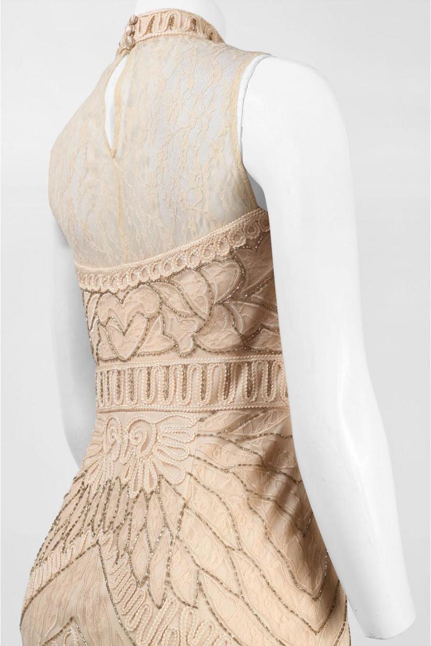 Sue Wong - High Illusion Bejeweled Sheath Dress N5110 in Neutral