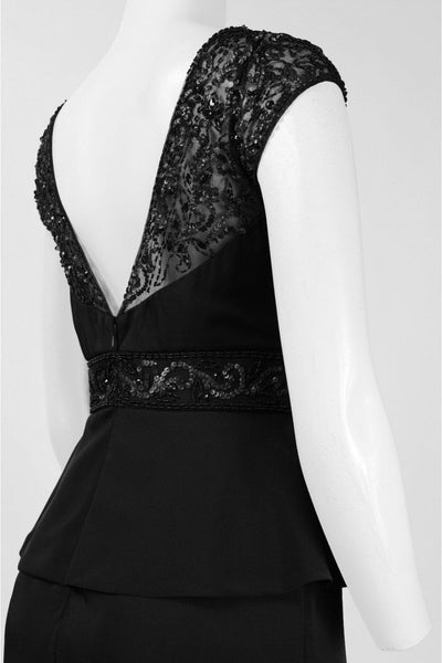 Sue Wong - N5334 Cap Sleeve Adorned Illusion Peplum Dress in Black