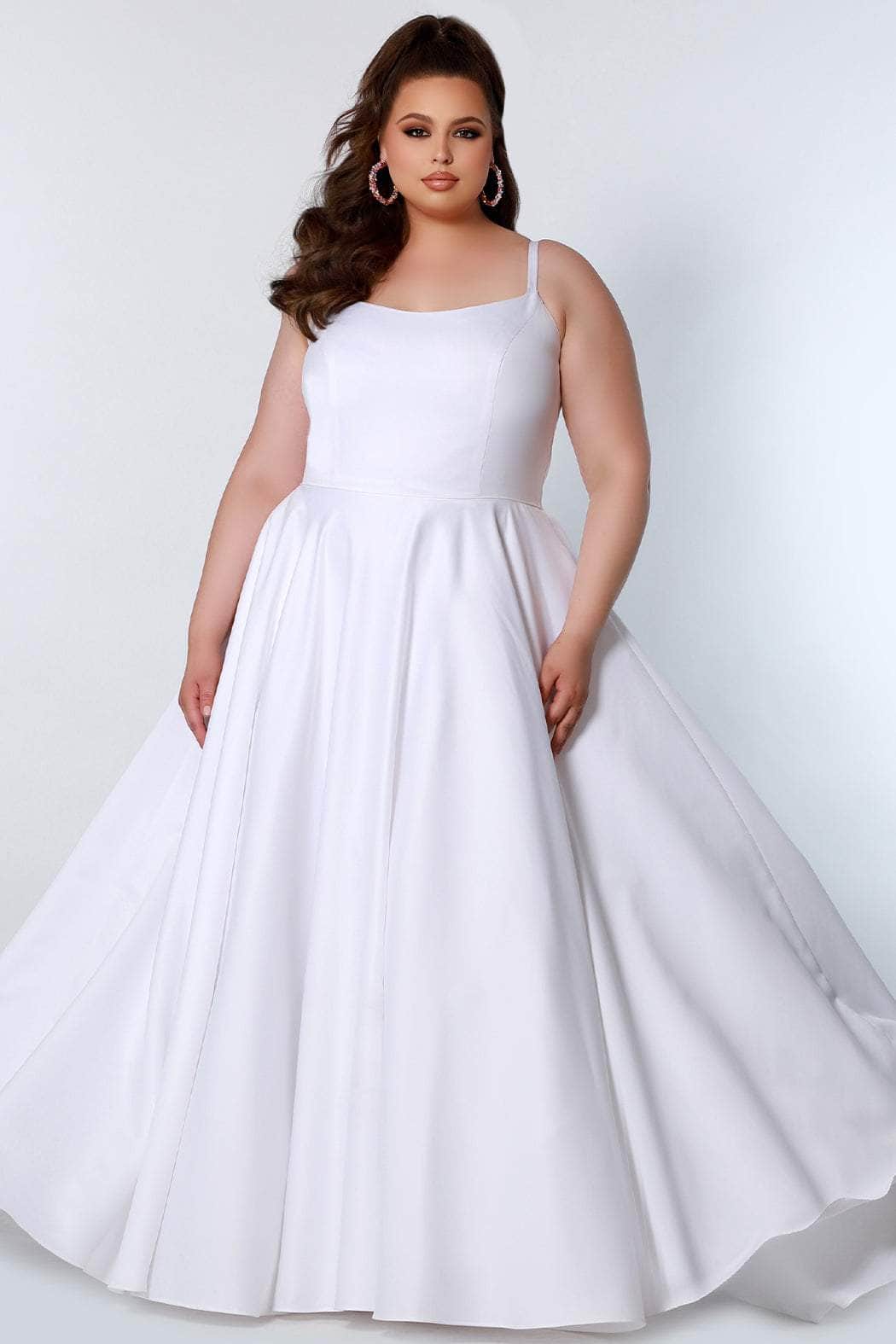 Sydney's Closet CE2202 - Long Polyester Satin A-Line Dress - Sleeveless, Seams, Spaghetti Straps, Back Zipper Closure, Train, Back Zipper Closure, Pockets, Plus Size ADASA Sydney's Closet CE2202 - Long Polyester Satin A-Line Dress - Sleeveless, Seams, Spaghetti Straps, Back Zipper Closure, Train, Back Zipper Closure, Pockets, Plus Size ADASA