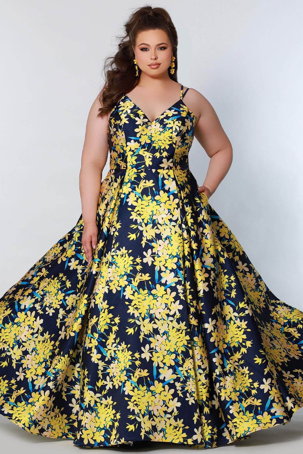 Sydney's Closet CE2207 - Long Satin A-Line Dress - Sleeveless, Spaghetti Straps, Seams, Double Straps, Back Zipper Closure, Train, Plus Size ADASA Sydney's Closet CE2207 - Long Satin A-Line Dress - Sleeveless, Spaghetti Straps, Seams, Double Straps, Back Zipper Closure, Train, Plus Size ADASA