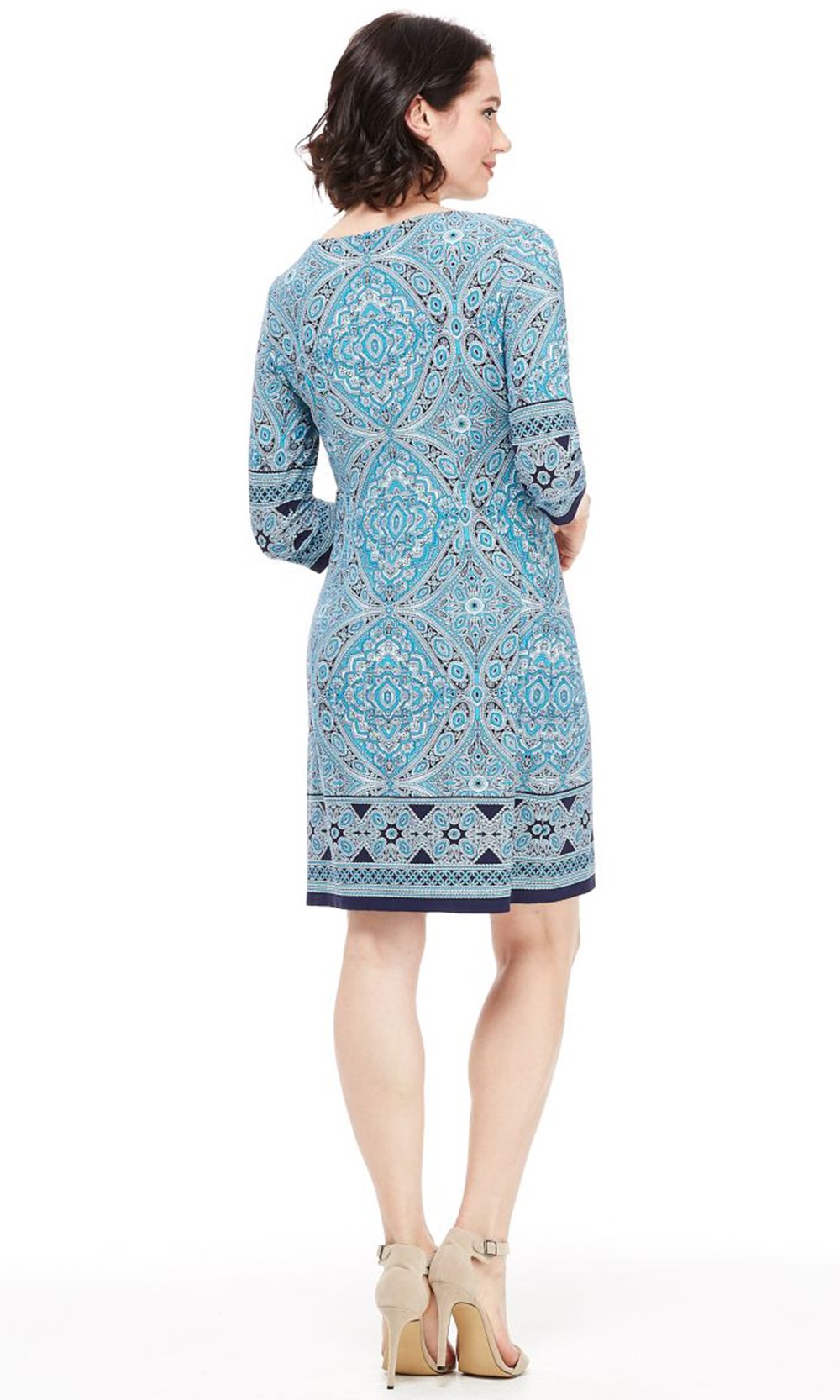 London Times - T1720M Geo Print Quarter Sleeve Shift Dress In Blue