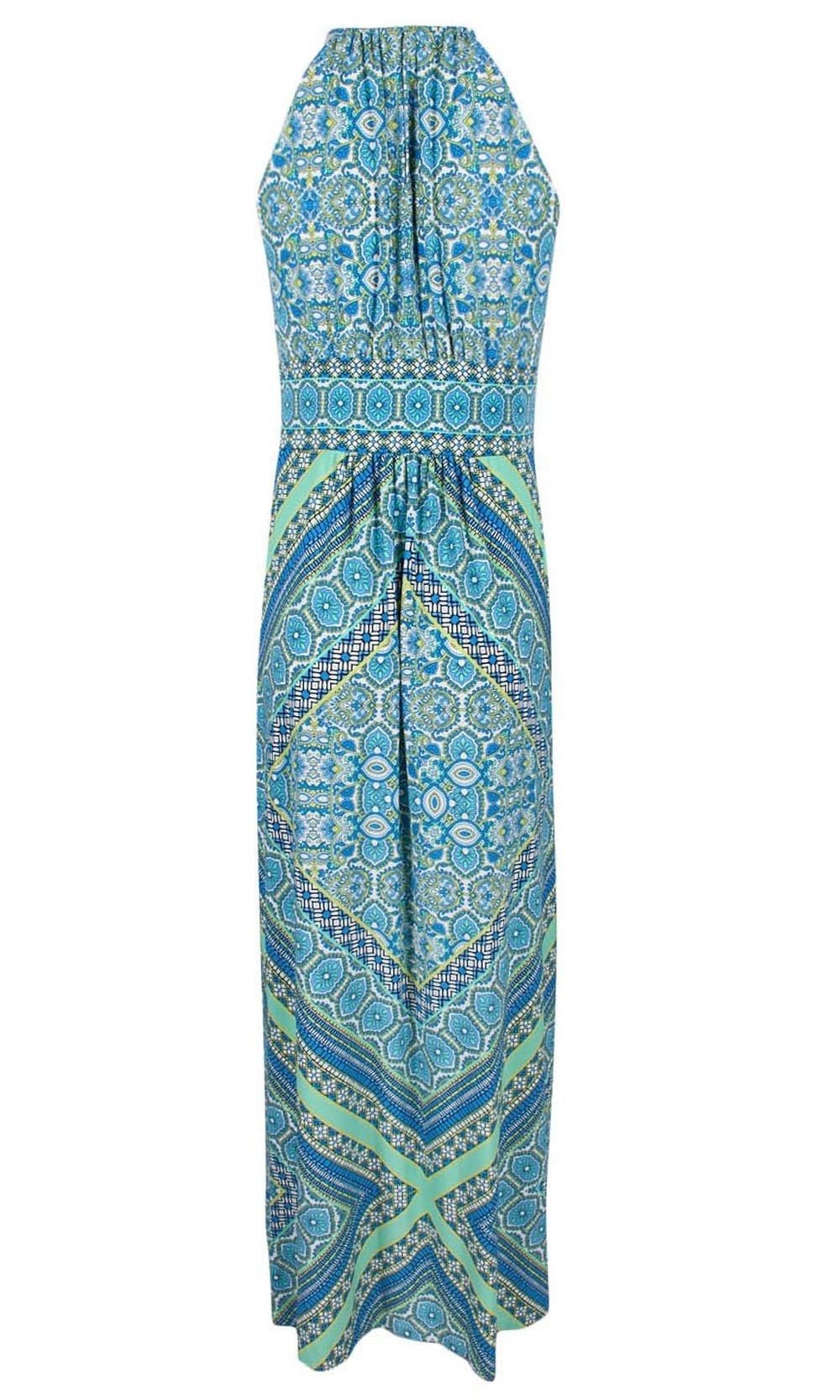 London Times - T3442M Paisley Print Halter Long Jersey Dress In Print