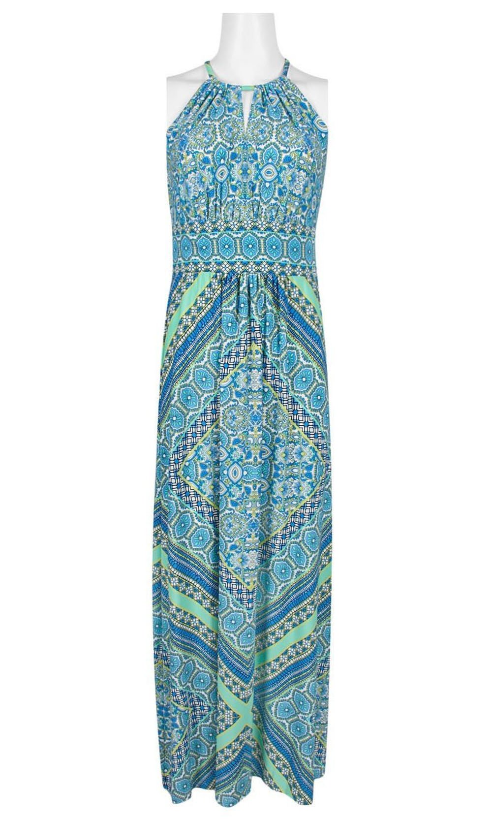 London Times - T3442M Paisley Print Halter Long Jersey Dress In Print