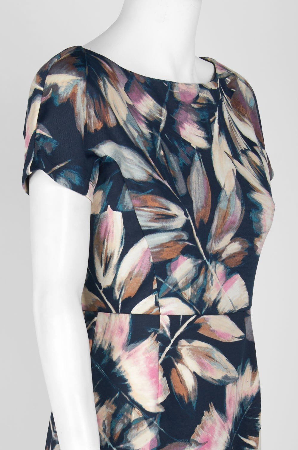 London Times - T3534M Floral Print Bateau Sheath Dress In Blue and Pink