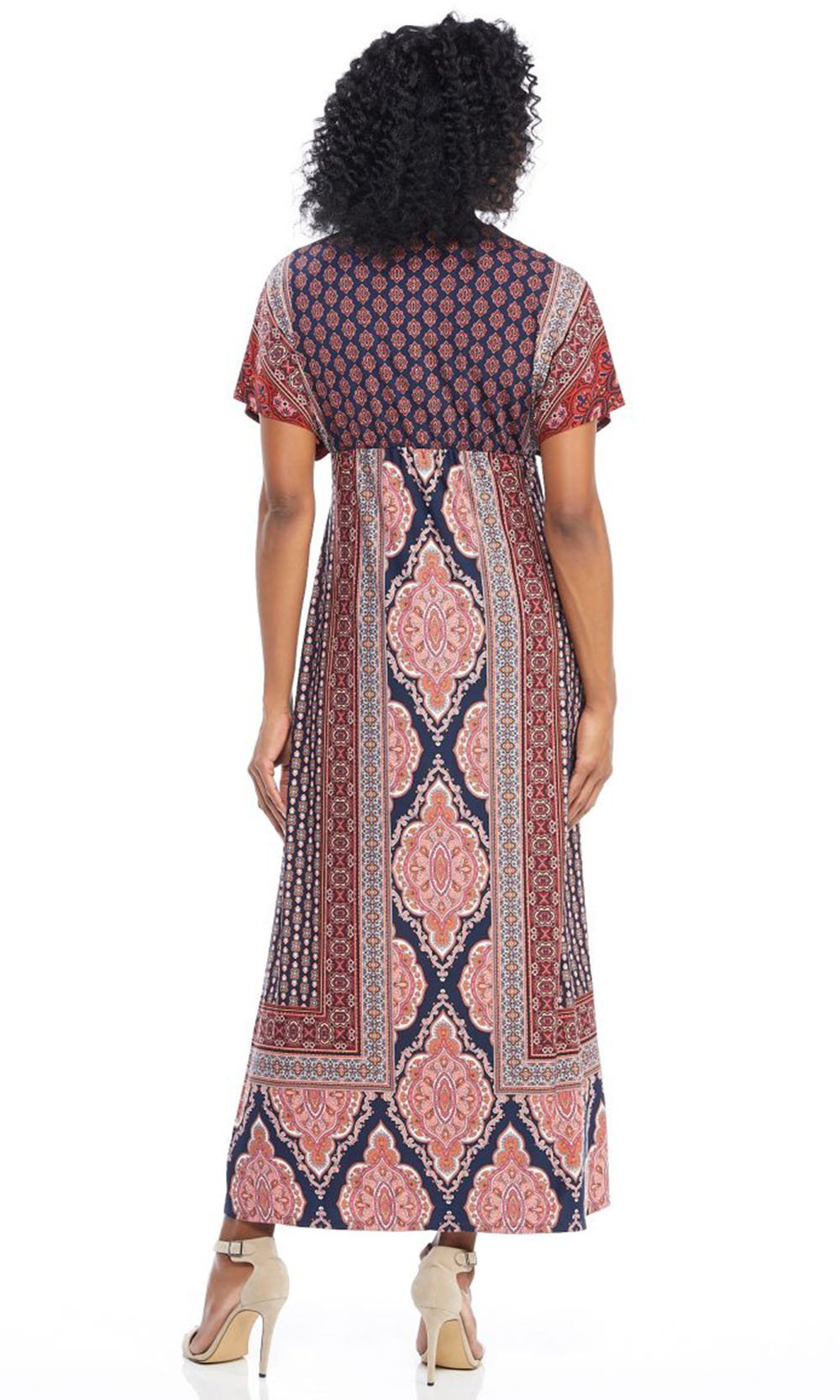 London Times - T3808M Short Sleeve Multi Print V-Neck Dress In Print and Pink