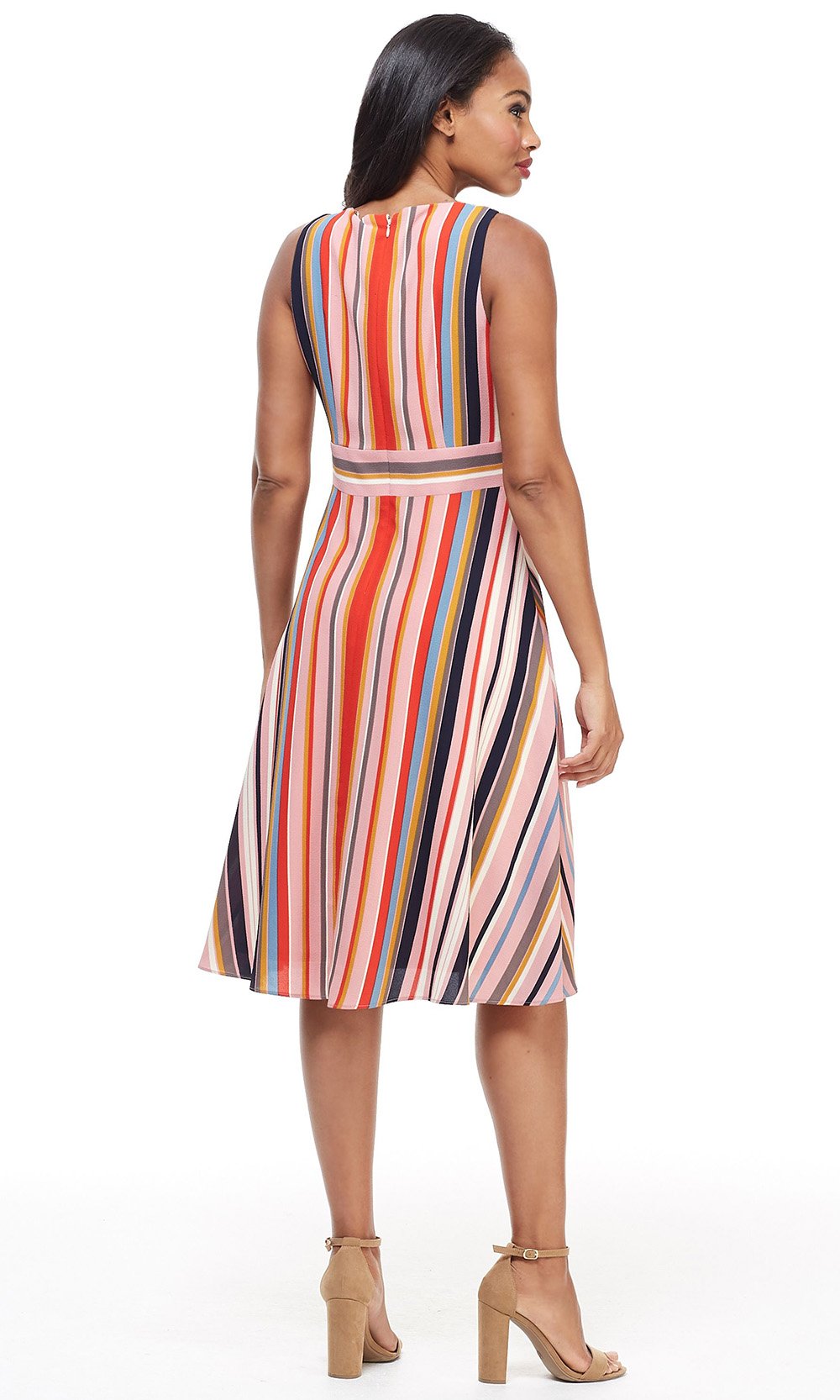 London Times - T4380M Striped Sleeveless Surplice V Neck A-Line Dress In Pink and Multi-Color