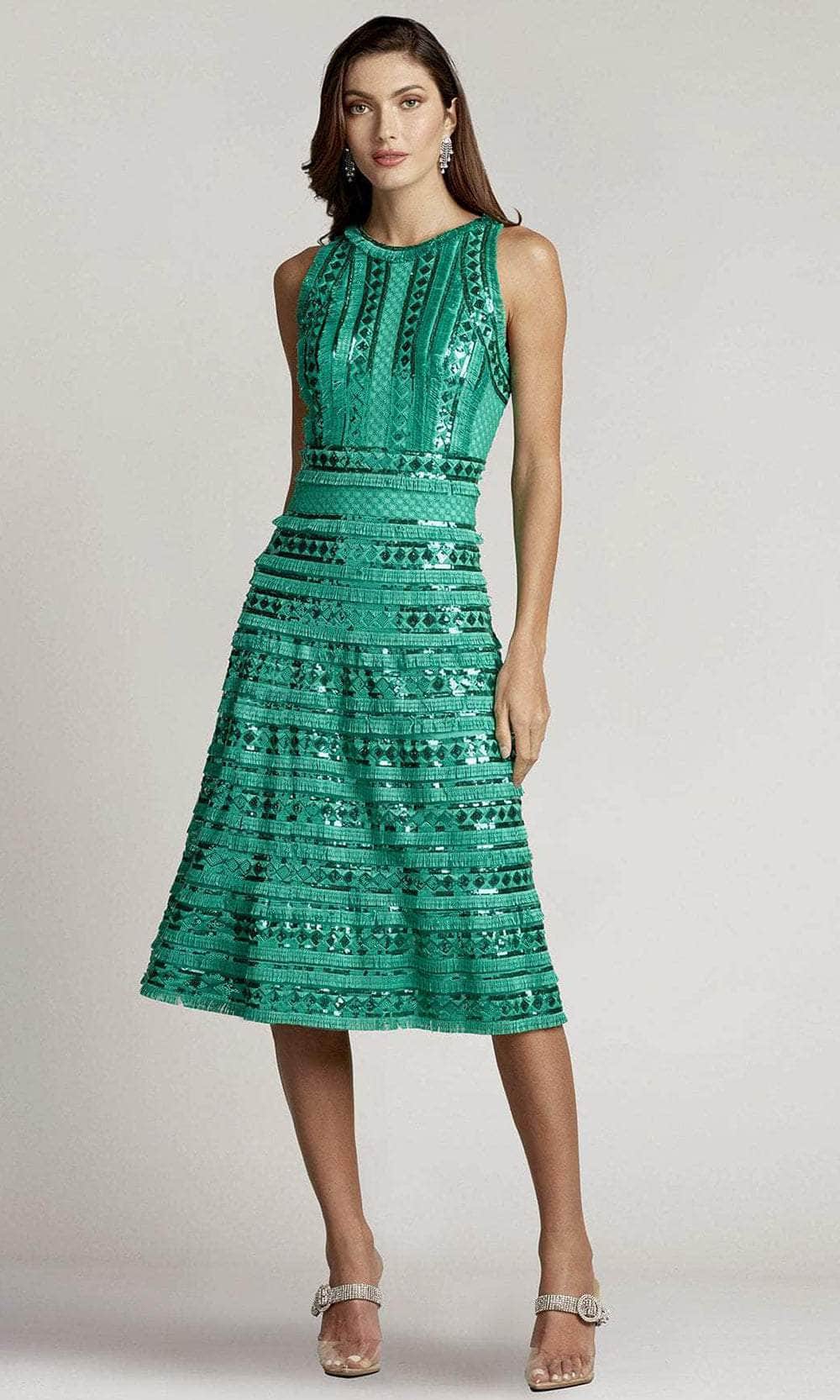 Tadashi Shoji BTZ22248MX - Knee-Length A-Line Dress - Sleeveless, Sequin, Fringed, Full Back, Back Zipper, Fit And Flare ADASA Tadashi Shoji BTZ22248MX - Knee-Length A-Line Dress - Sleeveless, Sequin, Fringed, Full Back, Back Zipper, Fit And Flare ADASA