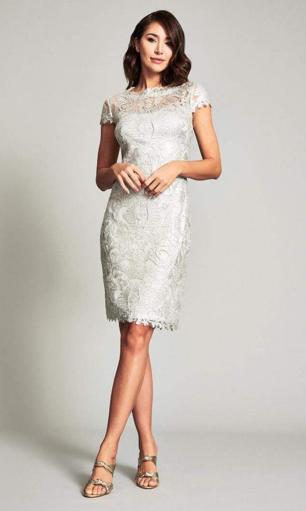 Tadashi Shoji - ATV1812MSC Bateau Neck Lace Short Dress Tadashi Shoji - ATV1812MSC Bateau Neck Lace Short Dress