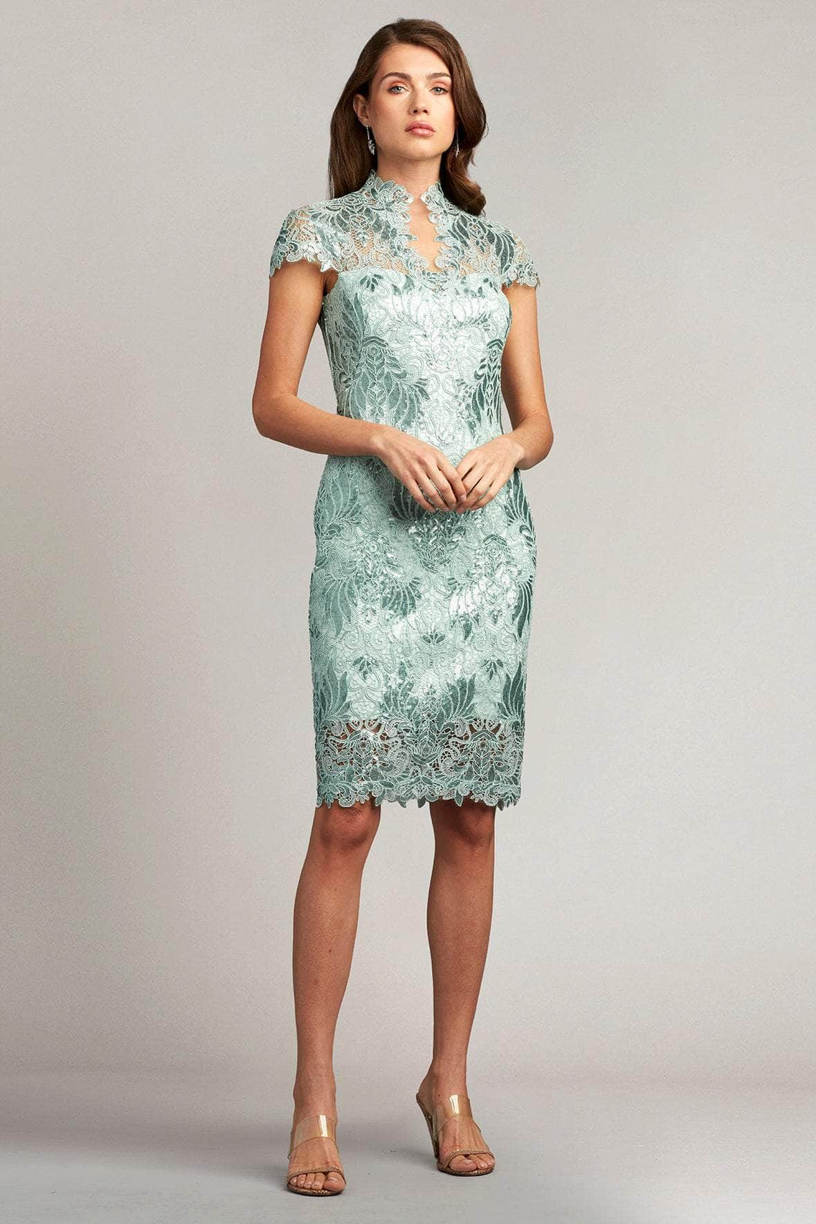 tadashi shoji short sleeve lace midi dress Brone Illusion Lace Cocktail Dress