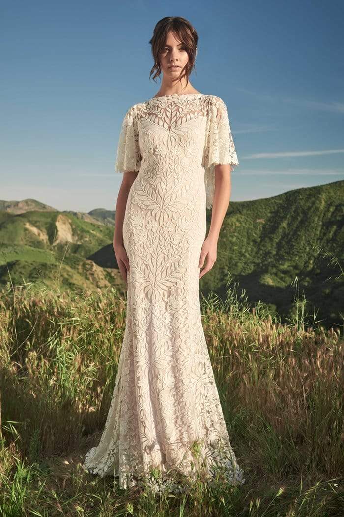 Tadashi Shoji - BNQ20026LBR Bell Sleeve Trumpet Bridal Dress Tadashi Shoji - BNQ20026LBR Bell Sleeve Trumpet Bridal Dress