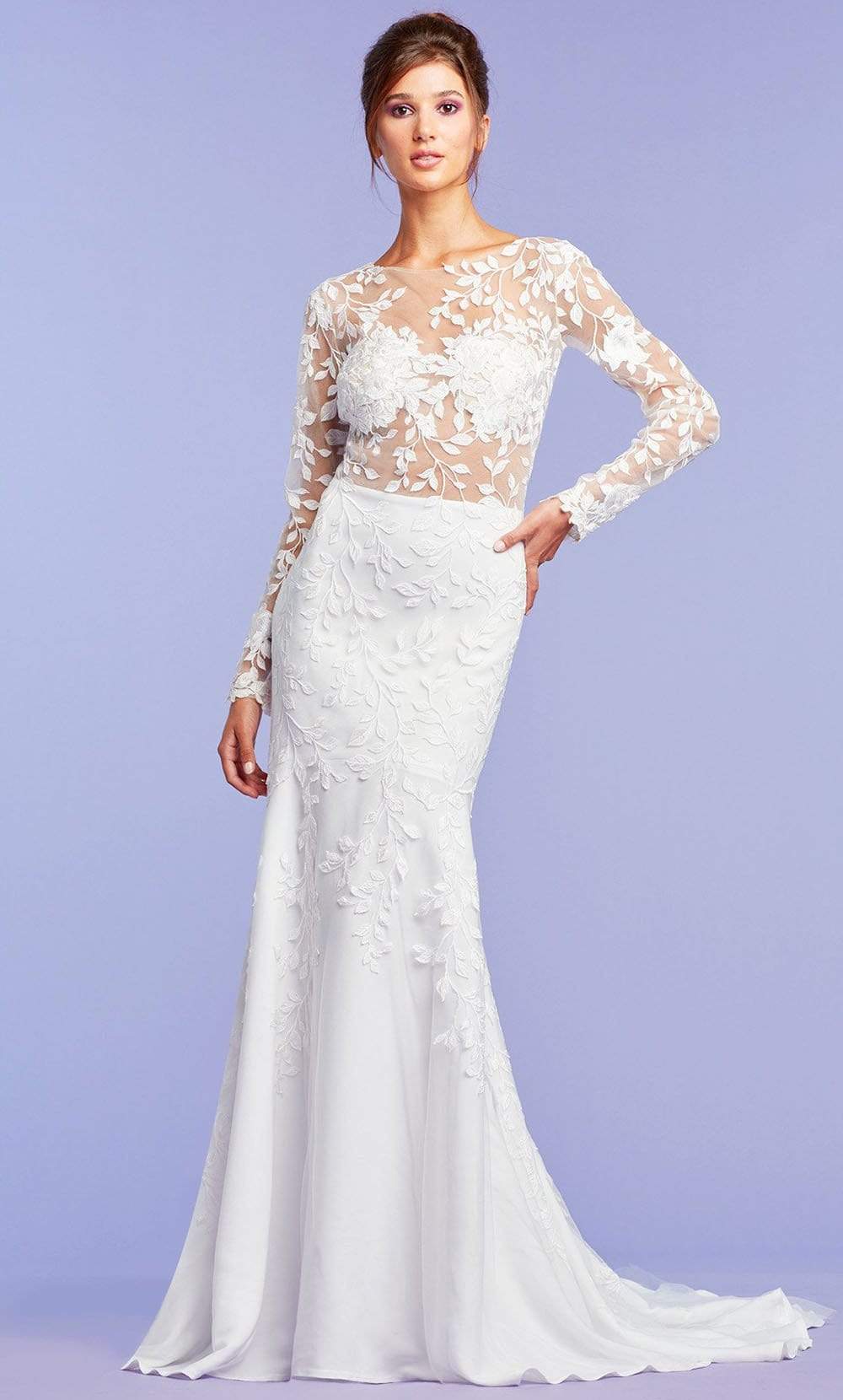 Tadashi Shoji - Holden Long-Sleeve Illusion Gown Wedding Dresses 00 / Ivory