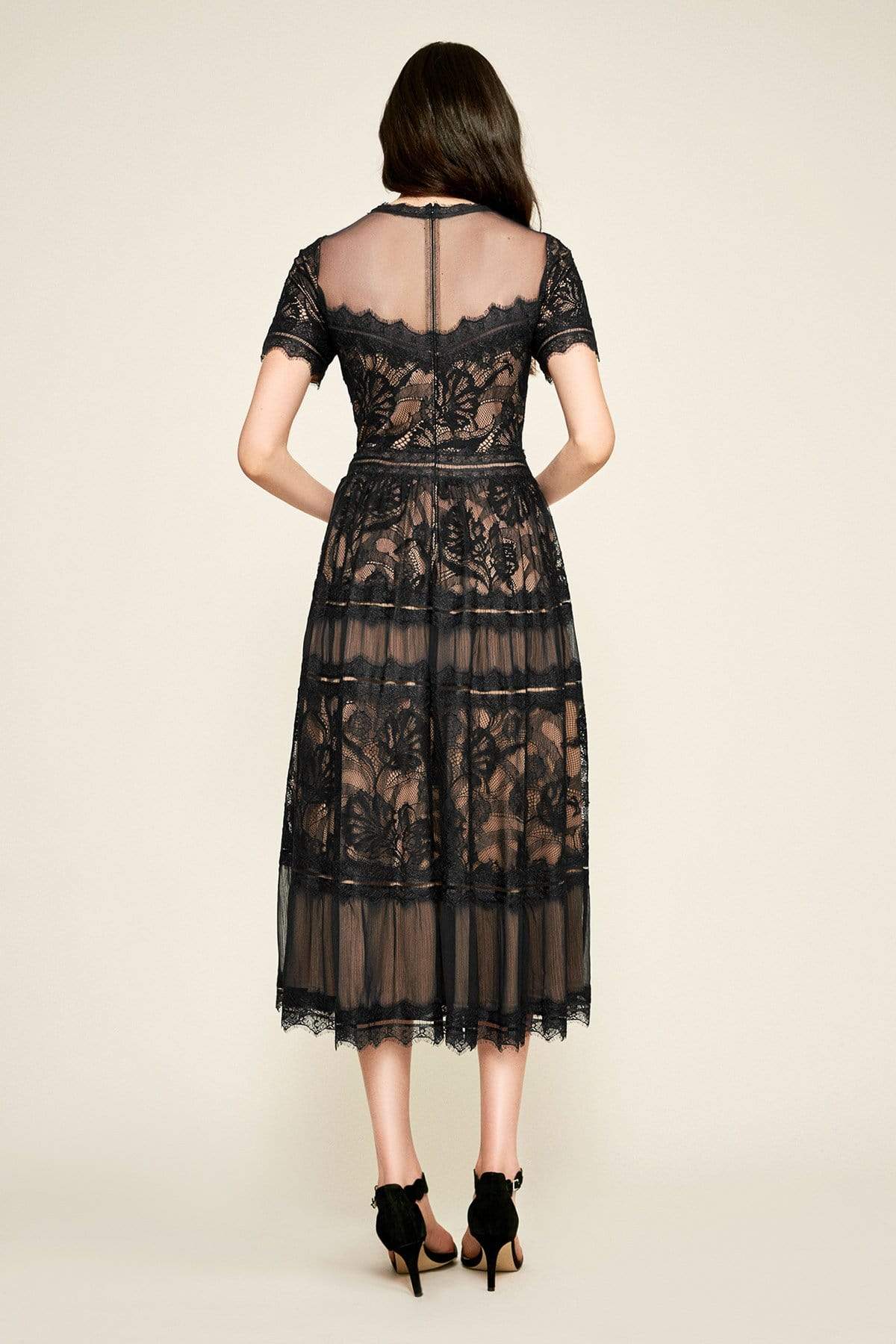Tadashi Shoji - Illusion Neckline Sheer Lace Tea Length Dress Special Occasion Dress